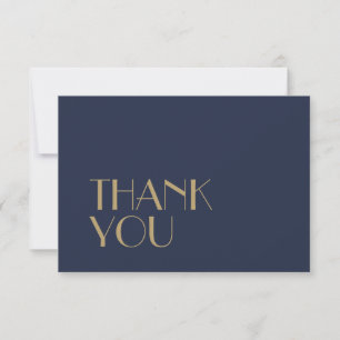 Gold Type Deco Dark Navy Wedding Flat Thank You Card