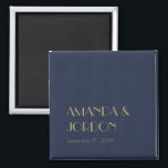 Gold Type Deco | Dark Navy Wedding Magnet<br><div class="desc">This Gold Type Deco | Dark Navy wedding magnet alludes to a minimalist but elegant and royal, traditional and classic wedding. The simple and plain dark, dusty navy blue with the modern antique art deco style gold typography presents a more formal, classy luxury while remaining minimal and versatile for your...</div>