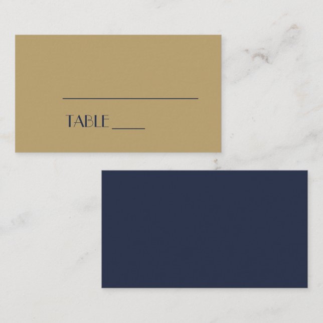 Gold Type Deco | Dark Navy Wedding Place Card (Front/Back)