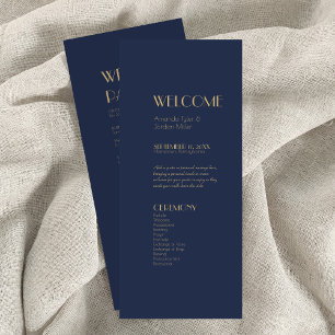 Gold Type Deco Dark Navy Wedding Program Programme