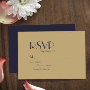 Gold Type Deco   Dark Navy Wedding RSVP Card