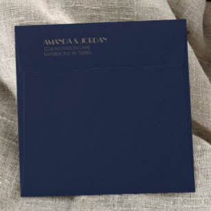 Gold Type Deco   Dark Navy Wedding Square Envelope