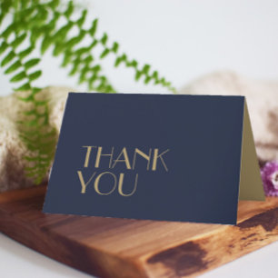 Gold Type Deco   Dark Navy Wedding Thank You Card