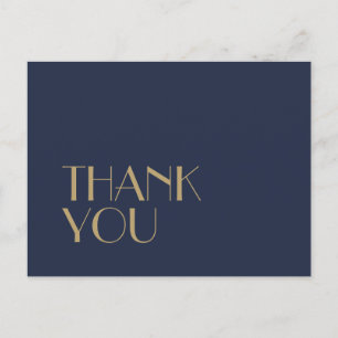 Gold Type Deco Dark Navy Wedding Thank You Postcard