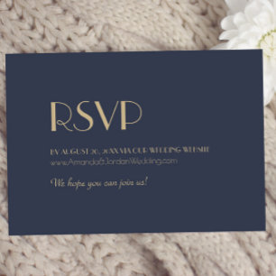 Gold Type Deco   Dark Navy Wedding Website RSVP Card