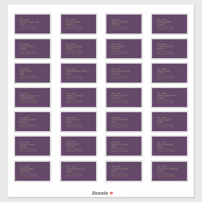 Gold Type Deco | Dark Purple Guest Address Label (Sheet)