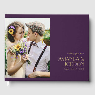 Gold Type Deco Dark Purple Photo Guest Book