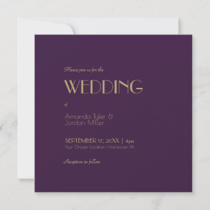 Gold Type Deco Dark Purple Square Wedding Invitation
