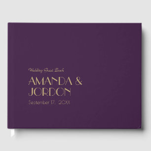 Gold Type Deco Dark Purple Wedding Guest Book