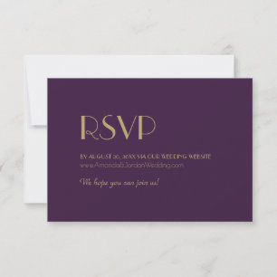 Gold Type Deco   Dark Purple Wedding Website RSVP Card