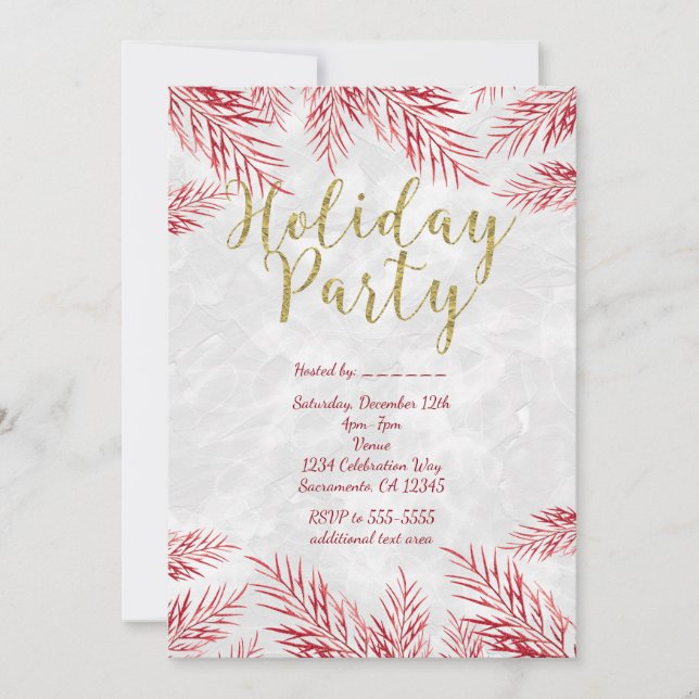 Gold Type Holiday Party Red Leaves Invitations (Front)