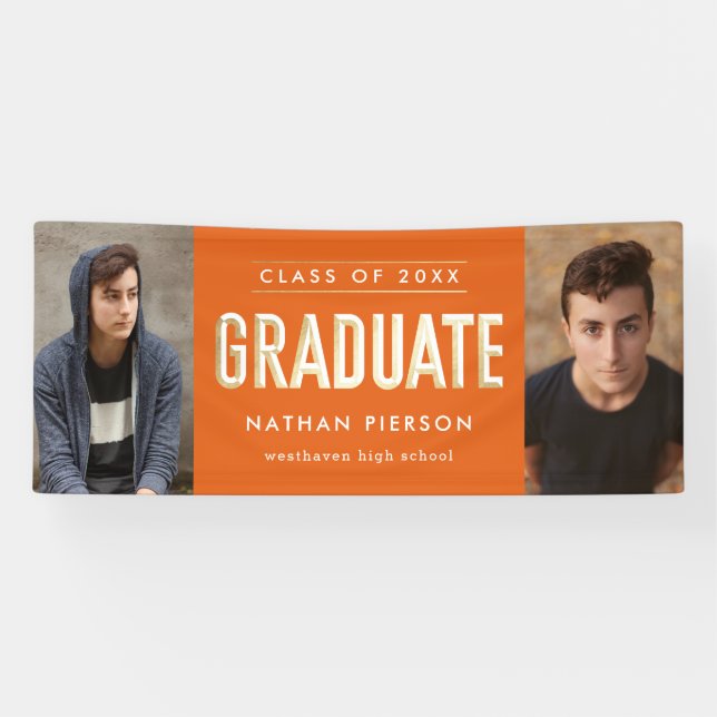 Gold Type Orange Two Photo Graduation Banner (Horizontal)
