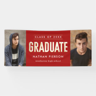 Gold Type Red Two Photo Graduation Banner