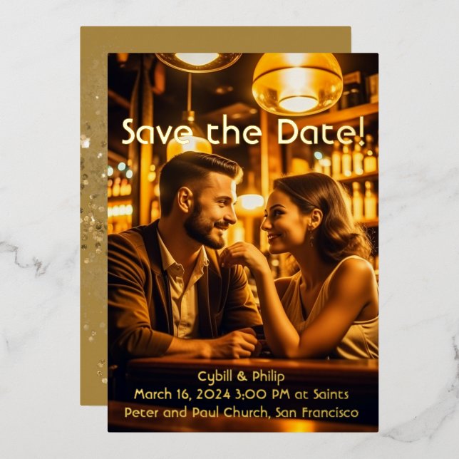 Gold Type Save the Wedding Date Foil Invitation (Front/Back)