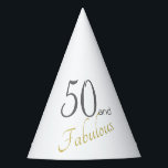 Gold typography 50th Birthday  50 and Fabulous Party Hat<br><div class="desc">It's party time! Let's crack open the champagne, eat cake, and help celebrate the 50th birthday. The 50 and Fabulous in grey and gold typography is part of a collection. Why not take a look at other items in the collection? The text style and colour can be changed to suit...</div>
