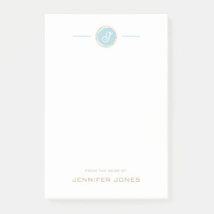 Gold Typography Blue Watercolor Monogram Name Post-it Notes
