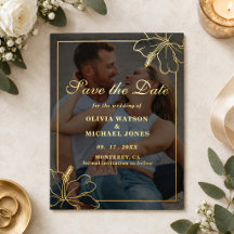 Gold Typography Couple Photo Wedding Save the Date