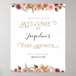 Gold Typography Dusty Pink Floral Girl Baby Shower Poster