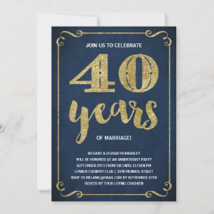Gold Typography   Faux Foil 40th Anniversary Invitation