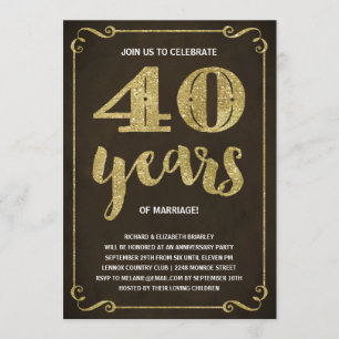 Gold Typography Faux Foil 40th Anniversary Invitation
