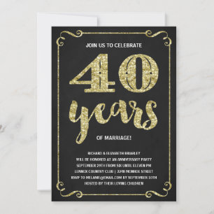 Gold Typography   Faux Foil 40th Anniversary Invitation