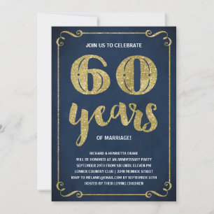Gold Typography Faux Foil 60th Anniversary Invitation