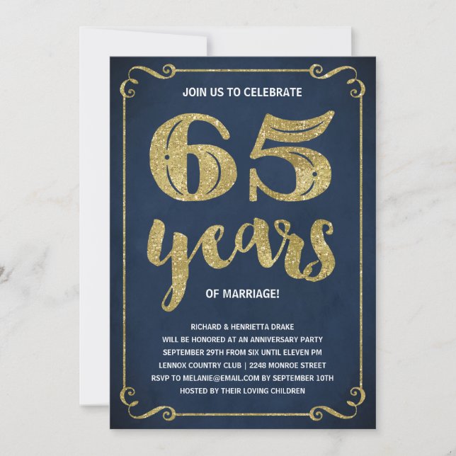Gold Typography | Faux Foil 65th Anniversary Invitation (Front)