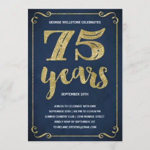 Gold Typography   Faux Foil 75th Birthday Party Invitation