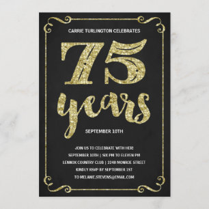 Gold Typography   Faux Foil 75th Birthday Party Invitation