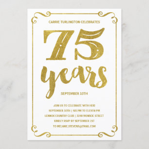 Gold Typography   Faux Foil 75th Birthday Party Invitation