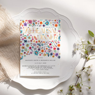 Gold Typography Floral Wedding Rehearsal Dinner Invitation