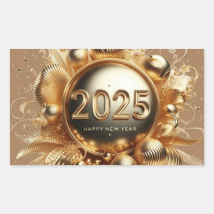 Gold typography happy new year 2025 rectangular sticker