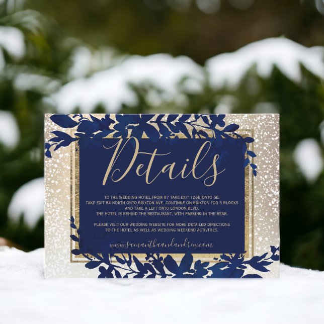 gold typography leaf blue snow winter details enclosure card (gold typography leaf blue snow winter details enclosure card)