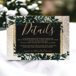 gold typography leaf snow elegant winter details enclosure card<br><div class="desc">A modern,  chic and elegant yellow gold typography Floral green Christmas winter details wedding with hand painted green watercolor leaf foliage on an elegant gold background with white snow and snowflakes.</div>