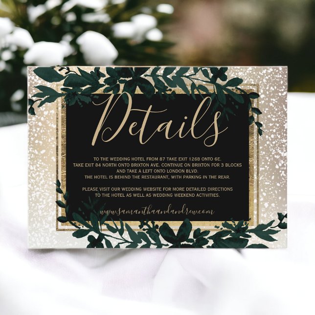 gold typography leaf snow elegant winter details enclosure card (gold typography leaf snow elegant winter details enclosure card)