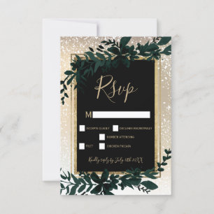 gold typography leaf snow elegant winter rsvp card