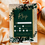 gold typography leaf snow elegant winter RSVP card<br><div class="desc">A modern,  chic and elegant yellow gold typography Floral green Christmas winter rsvp wedding with hand painted green watercolor leaf foliage on an elegant gold background with white snow and snowflakes..</div>