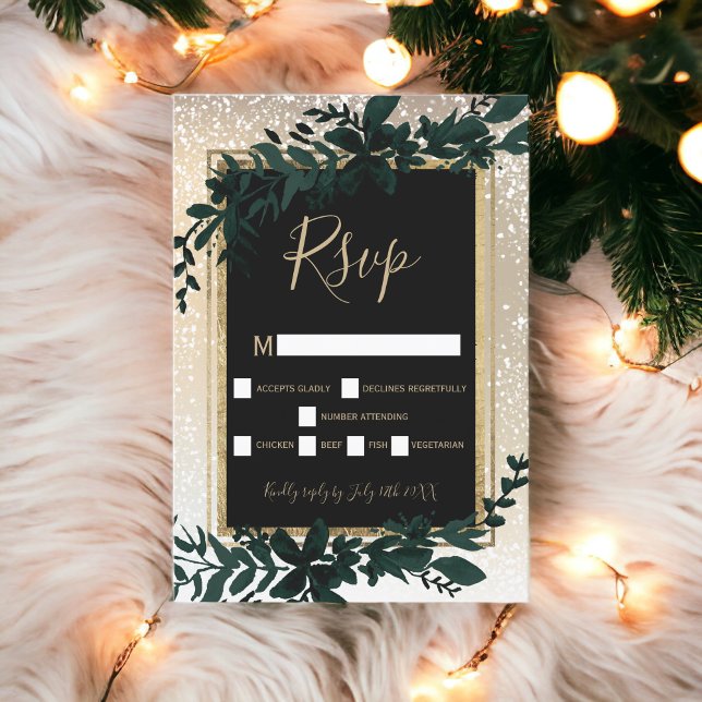 gold typography leaf snow elegant winter rsvp card (gold typography leaf snow elegant winter rsvp)
