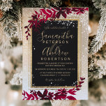 gold typography leaf snow red winter wedding invitation<br><div class="desc">A modern,   chic and elegant  gold typography Floral red burgundy watercolor Christmas winter wedding party invitation with hand painted red watercolor leaf foliage on a chic yellow gold gradient with white snow and snowflakes..</div>