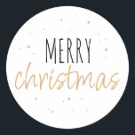 Gold Typography Merry Christmas Classic Round Sticker<br><div class="desc">A fun and playful Christmas sticker that says "Merry Christmas" in black and gold.</div>