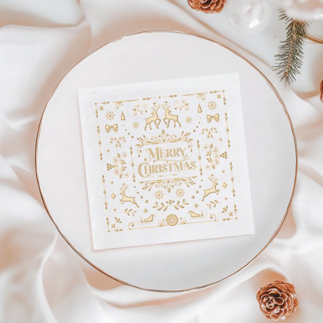 Gold Typography Merry Christmas Holiday Foil Napkins (Gold Typography Merry Christmas Holiday Foil Napkins)