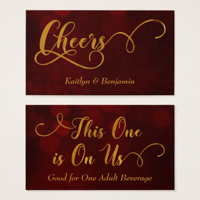 Gold Typography over Red Bokeh Drink Tickets (Front & Back)