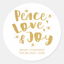 Gold Typography Peace Love & Joy Holiday Christmas
