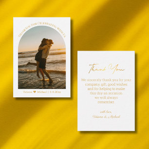 gold typography thank you wedding photo card