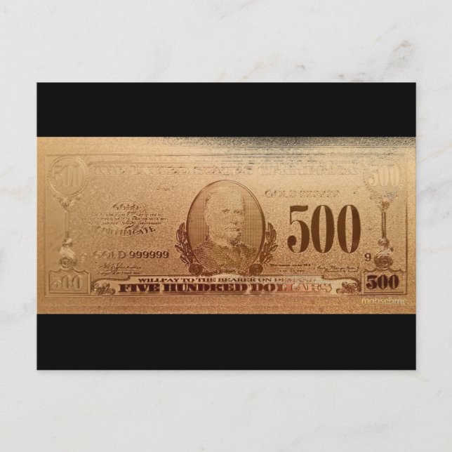 Gold U.S. 500 Dollar Bill Front Postcard (Front)