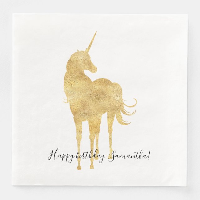 Gold Unicorn Birthday Napkin (Front)