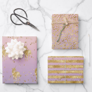 Gold Unicorn Rainbow Glitz Sparkle   Wrapping Paper Sheet
