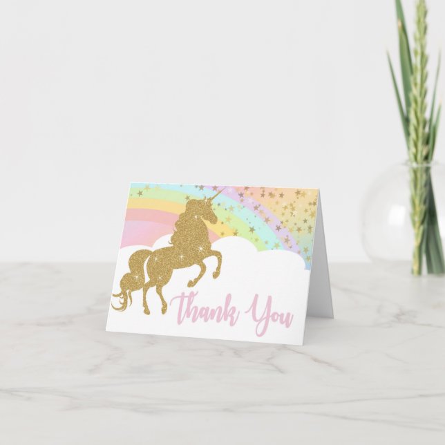 Gold Unicorn Thank You Card (Front)
