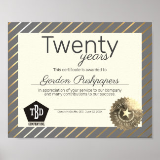 Gold universal employee anniversary certificate poster