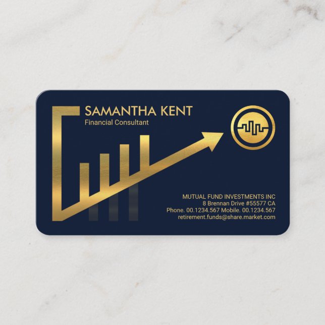 Gold Upwards Trend Share Graph Frame Business Card (Front)